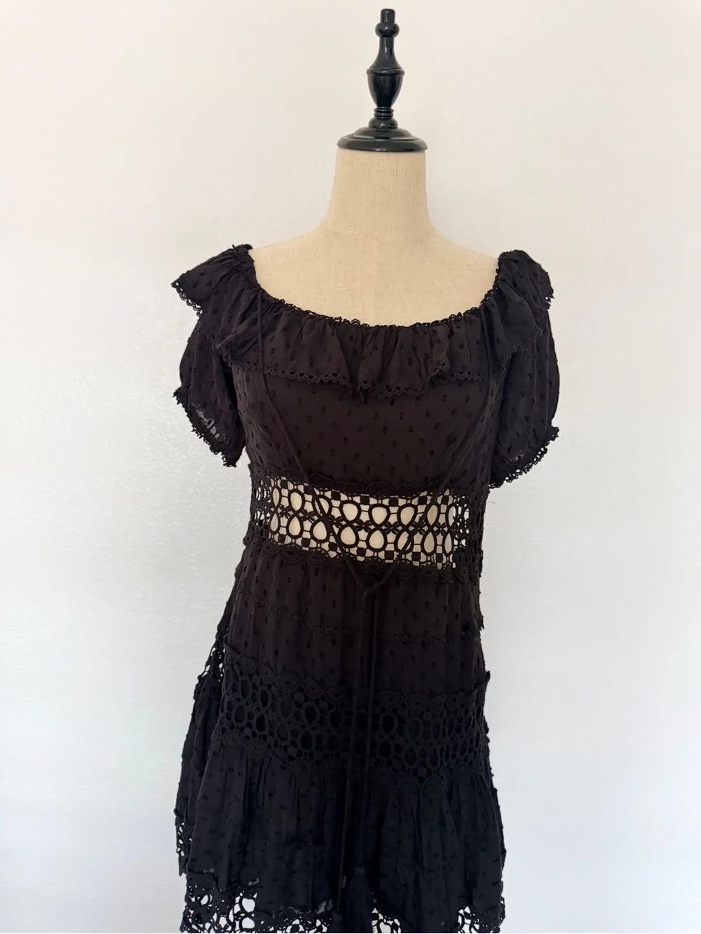 Free People Black Mini Dress with Crochet Detail